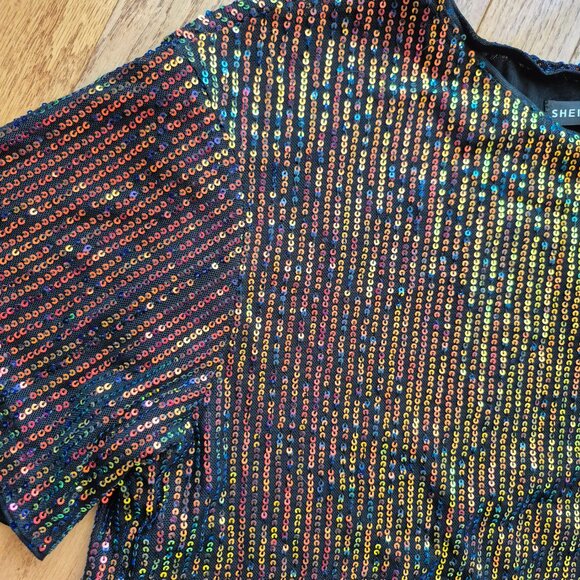 ICON Drop Shoulder Sequin Mesh Crop Blouse L Holiday Outfit - Picture 4 of 16